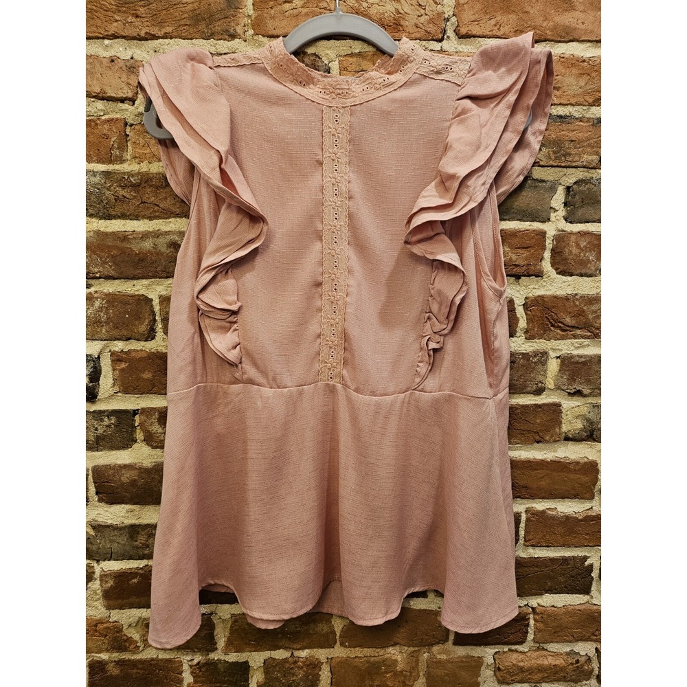 Savanna Jane Pink Sleeveless Ruffled High Neck BoHo Blouse Tunic Womens Size M